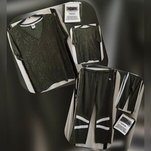 PINK Victoria's Secret Green Leopard Print Raw-Hem Boyfriend Joggers & Tee